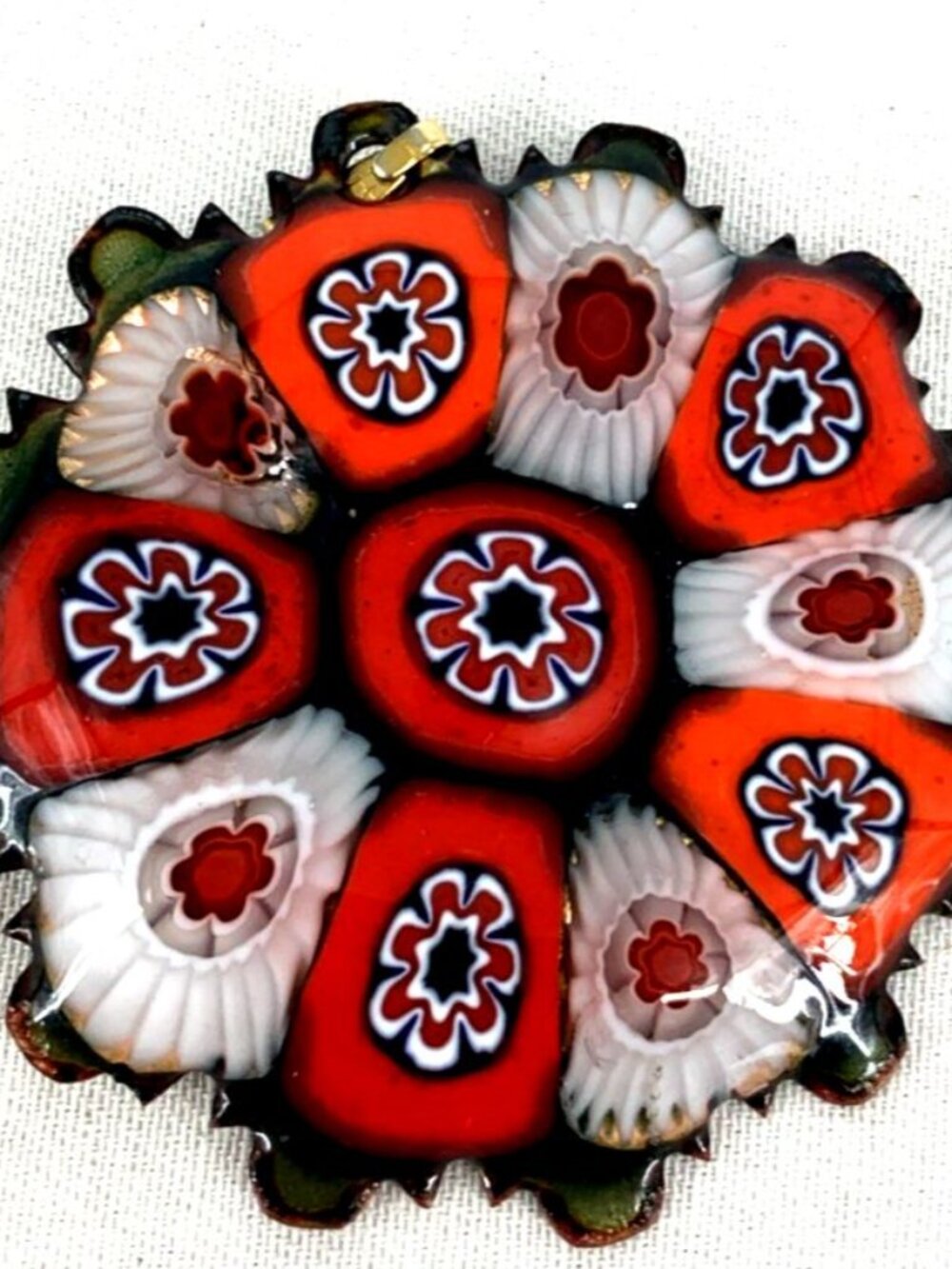 Millefiori Pendant Reversible Venetian Art Glass Murano Italian 2"